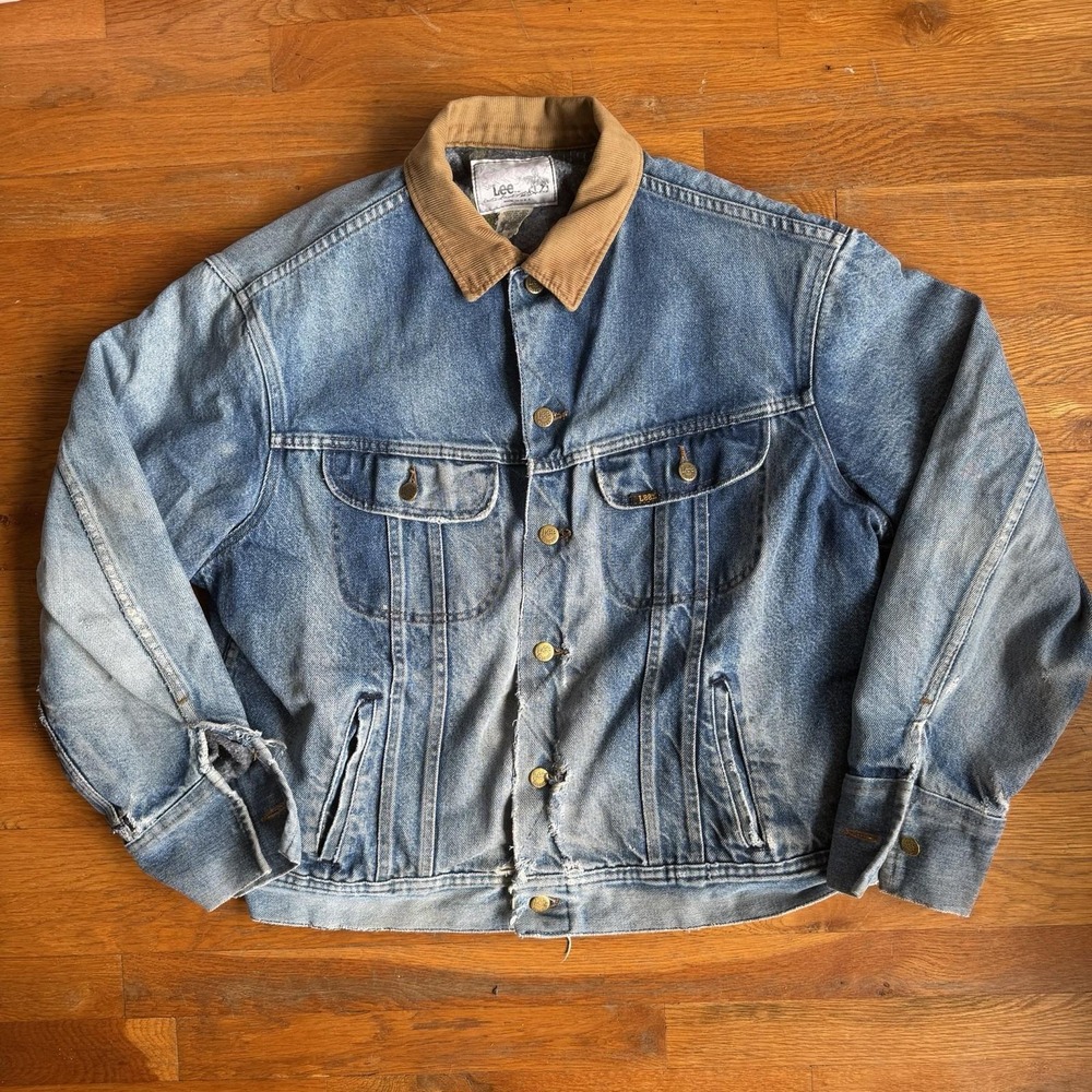 Vintage Lee Storm Rider Jacket Mens 46R Denim Blanket Lined 80s Made in USA 101J